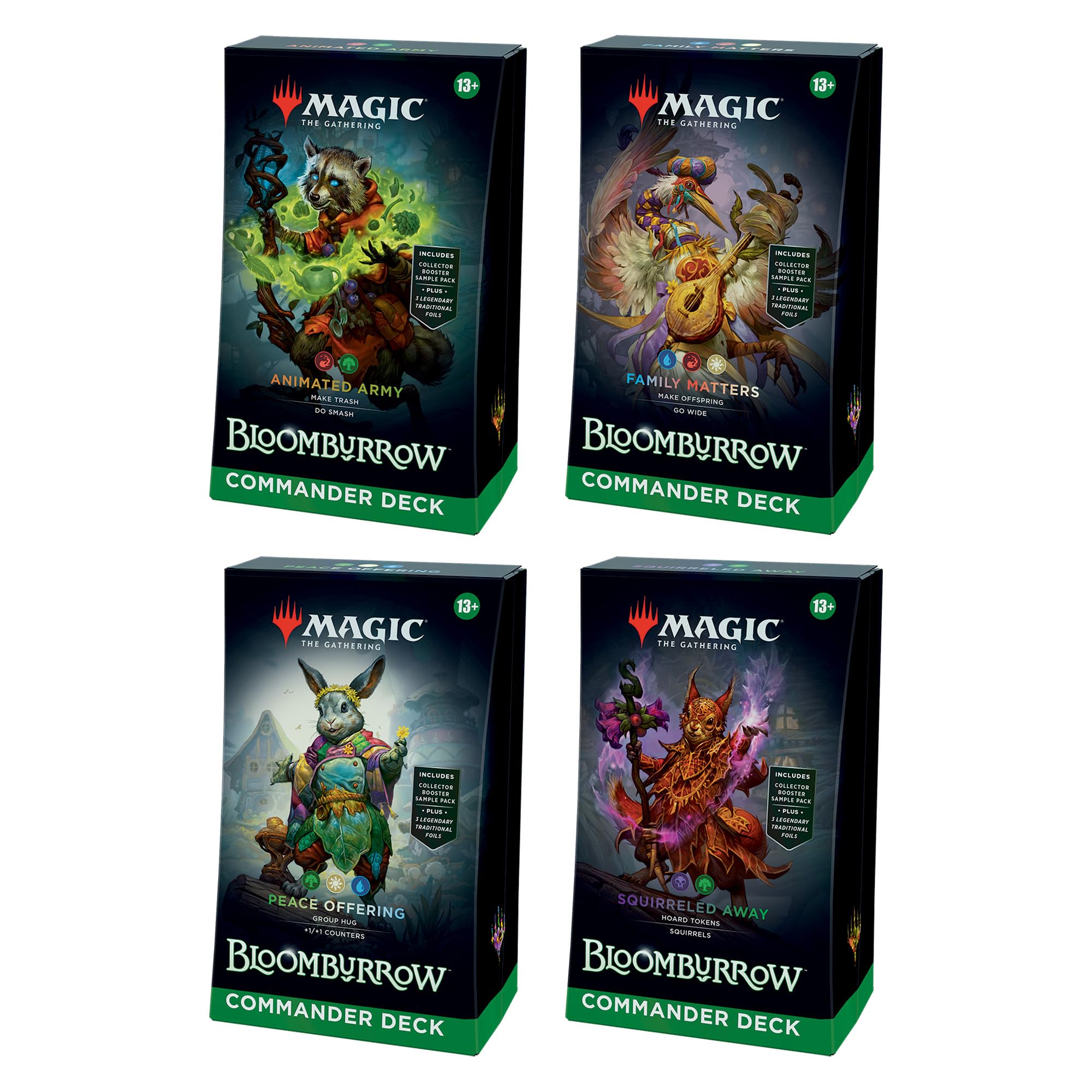 Magic: The Gathering Bloomburrow Commander Deck Bundle - Includes All 4 Decks (Animated Army, Family Matters, Peace Offering, and Squirreled Away)