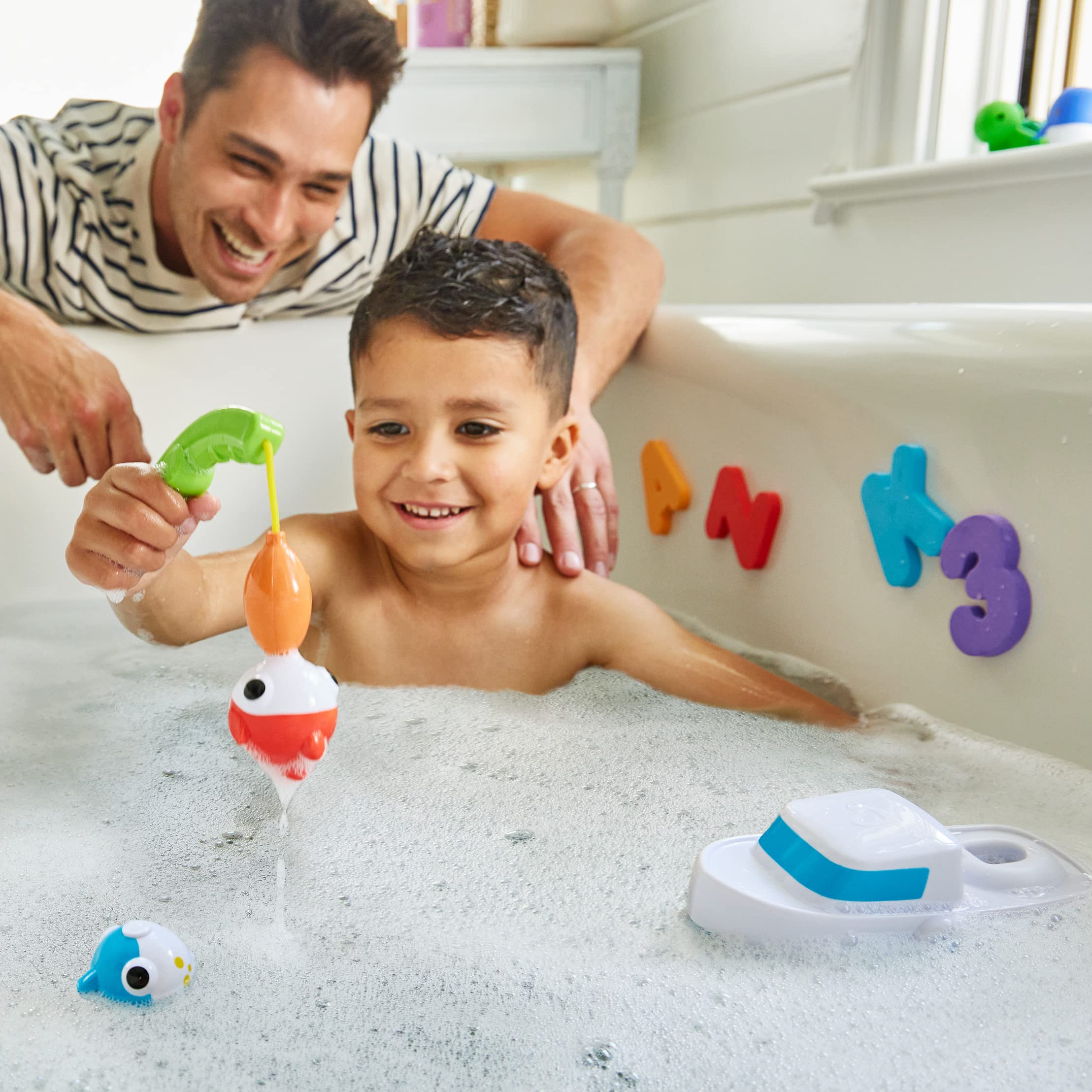 Munchkin® Deep Sea Fishin'™ Toddler Bath Toy and Game with Magnetic Fish, Boat, and Rod