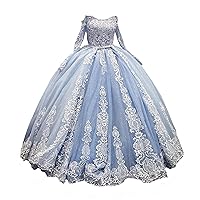 2024 White Royal Lace Designer Off Shoulders Ball Gown Quinceanera Prom Dress with Long Illusion Sleeves