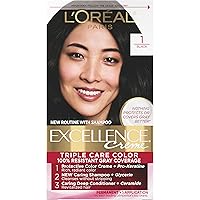 L'Oreal Paris Excellence Creme Permanent Triple Care Hair Color, 1 Black, Gray Coverage For Up to 8 Weeks, All Hair Types, Pack of 1