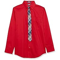 IZOD Boys' Little Long Sleeve Button-Down Collared Dress Shirt with Tie and Chest Pocket