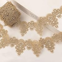 2-3/4 Iron on Metallic Lace Trim for Bridal, Costume or Jewelry, Crafts and Sewing by 1 Yard, Tr-11889 (Gold)