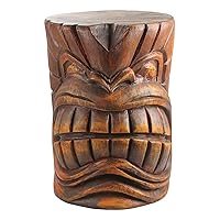 Design Toscano The Grande Tiki God Kanaloa Teeth Indoor/Outdoor Side Table Statue for Patio Bar or Den, 15 Inches Wide, 15 Inches Deep, 20 Inches High, Handcast Polyresin, Wood Tone Finish