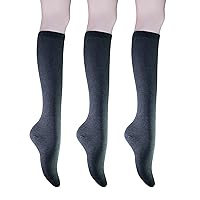 Women's Cotton Knee High Socks - Casual Solid & Striped Colors Fashion Socks 3 Pairs (Women’s Shoe Size 5-9)