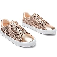 AISFAES Women Glitter Sneakers Sparkly Low Top Sequins Sneakers Lace Up Tennis Shoes Comfort Bling Shoes Fashion Shiny Walking Shoes