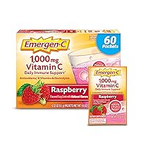 1000mg Vitamin C Powder, with Antioxidants, B Vitamins and Electrolytes, Vitamin C Supplements for Immune Support, Caffeine Free Drink Mix, Raspberry Flavor - 60 Count/2 Month Supply