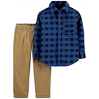 Carter's Boys' 2-Piece Long Sleeve Top and Pants Set (4T, Brown/Blue Plaid)