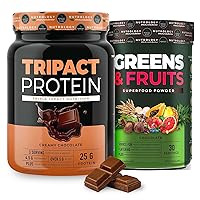 Tripact Protein and Greens & Fruit Bundle - Premium Nutrition Shake - Non-GMO Grass Fed Whey Protein, Naturally Sourced Fruits, Vegetables, Greens - Chocolate