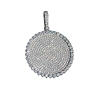 Fully Iced VVS1 Moissanite Round Circular Dog Tag Pendant Necklace for Men & Women, Solid 925 Sterling Silver Medallion Pendant