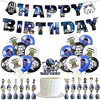 Birthday Party Supplies set For Star Wars, Party Decorations For Star Wars, Big Cake Topper - 25 Cupcake Toppers - 18 Balloons -Banner