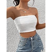 Women's Tops Sexy Tops for Women Women's Shirts Solid Crop Tube Top (Color : White, Size : Medium)