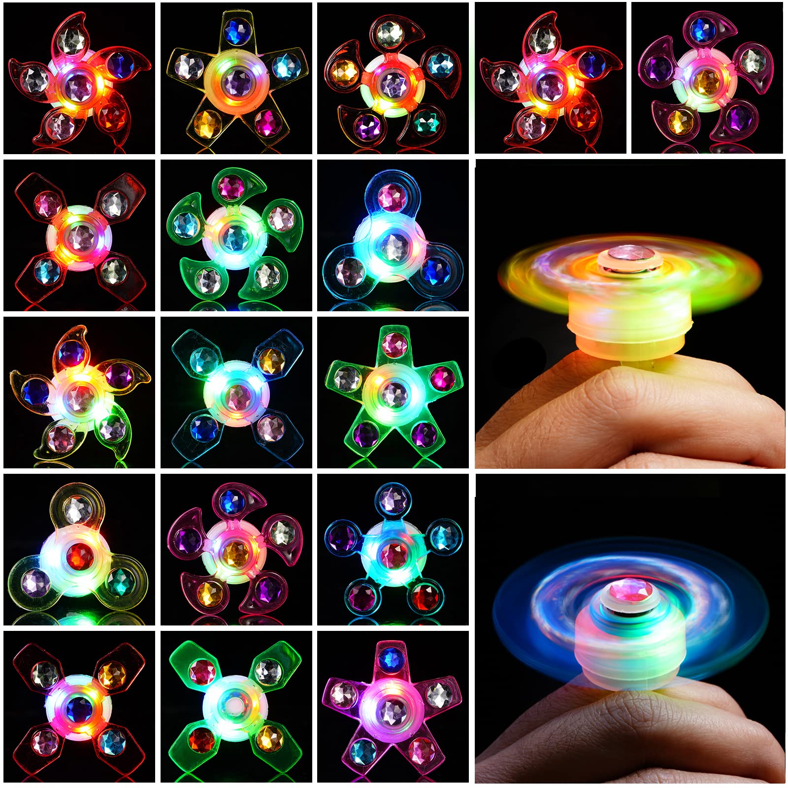 Mikulala 24 Pack LED Light Up Fidget Spinners Rings Party Favors for Kids,Prizes Box Toys Birthday Gifts Goodie Bag Stuffers Glow in The Dark Party Supplies Treasure Box Toys for Classroom