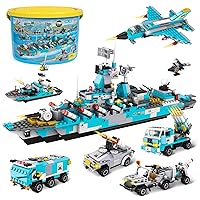 EP Battleship Toy Building Set Toy,1293 PCS Construction,6 in 1 Cruiser Ocean Ship Building Toy for 6 Years Up Boys with Armored Vehicles,Patrol Boats,Fighter Jets,Kids Ages 6 7 8 9 10 11 Gift