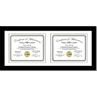 CreativePF [8x18bk-w] Black Horizontal Double Diploma Frame with 2 Opening White Matting | Holds 2-6x8-inch Documents with installed Wall Hanger