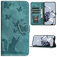 XYX Wallet Case for Samsung A15 5G, Butterfly Cat Pattern PU Leather Folio Phone Case Cover with Card Slots for Galaxy A15 5G, Blue