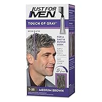 Just For Men Touch of Gray, Mens Hair Color Kit with Comb Applicator for Easy Application, Great for a Salt and Pepper Look - Medium Brown, T-35, Pack of 1