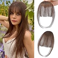 NAYOO Clip In Bangs - Brown Fake Bangs 100% Real Human Hair Extensions Wispy Clip on Air Bangs for Women Fringe with Temples Hairpieces Curved Bangs for Daily Wear(Wispy Bangs,Brown)