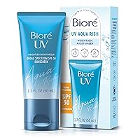 Biore UV Aqua Rich SPF 50 PA++++ Moisturizing Sunscreen for Face, Oxybenzone & Octinoxate Free, Dermatologist Tested, Vegan, Cruelty Free, For Sensitive Skin, 1.7 Oz