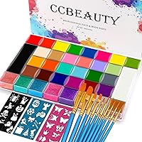 CCbeauty 36 Colors Face Body Paint Oil, Hypoallergenic Face Painting Kit Professional for Kids Party with 30 Stencils + 10 Brushes for Halloween SFX Special Effects Cosplay Costume Makeup Supplies