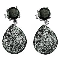 Black Rutile Pear Shape Gemstone Jewelry 925 Sterling Silver Drop Dangle Earrings For Women/Girls