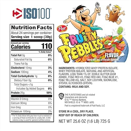 Dymatize ISO100 Hydrolyzed 100 Whey Protein Isolate Fruity Pebbles (1.6 Lbs. / 24 Servings)