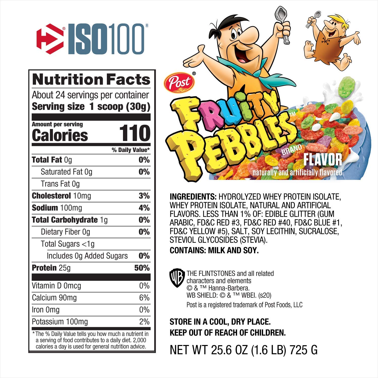 Dymatize ISO100 Hydrolyzed 100 Whey Protein Isolate Fruity Pebbles (1.6 Lbs. / 24 Servings)