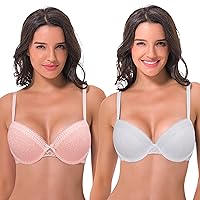 Curve Muse Womens Plus Size Lightly Padded Underwire Lace Balconette Contour Bra