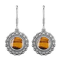 Natural Tiger's eye Gemstone Drop Dangle 925 Sterling Silver Earrings for Girls and Women | Birthday or Mother's Day Gift for Mom