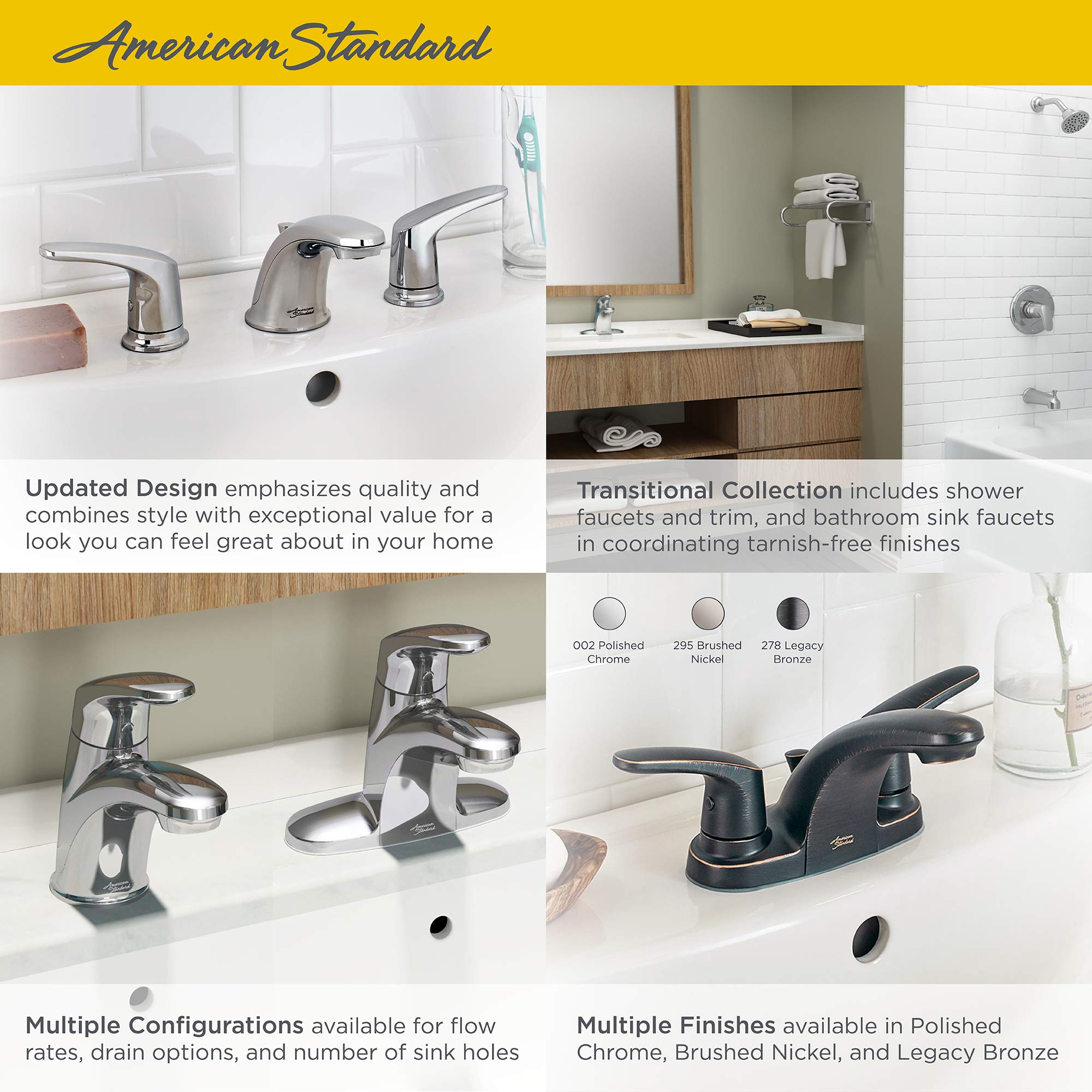 American Standard 7075200.002 Colony Pro Two-Handle Centerset Bathroom Faucet, 1.2 GPM, Polished Chrome
