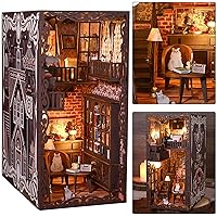 ISSEVE DIY Book Nook Miniature Kits for Adult, 3D Wooden Puzzle Dollhouse Miniature House Kit for Book Nook Shelf Insert Decor, Creative Assembled Bookends Bookshelf with Sensor Light (Secret Castle)