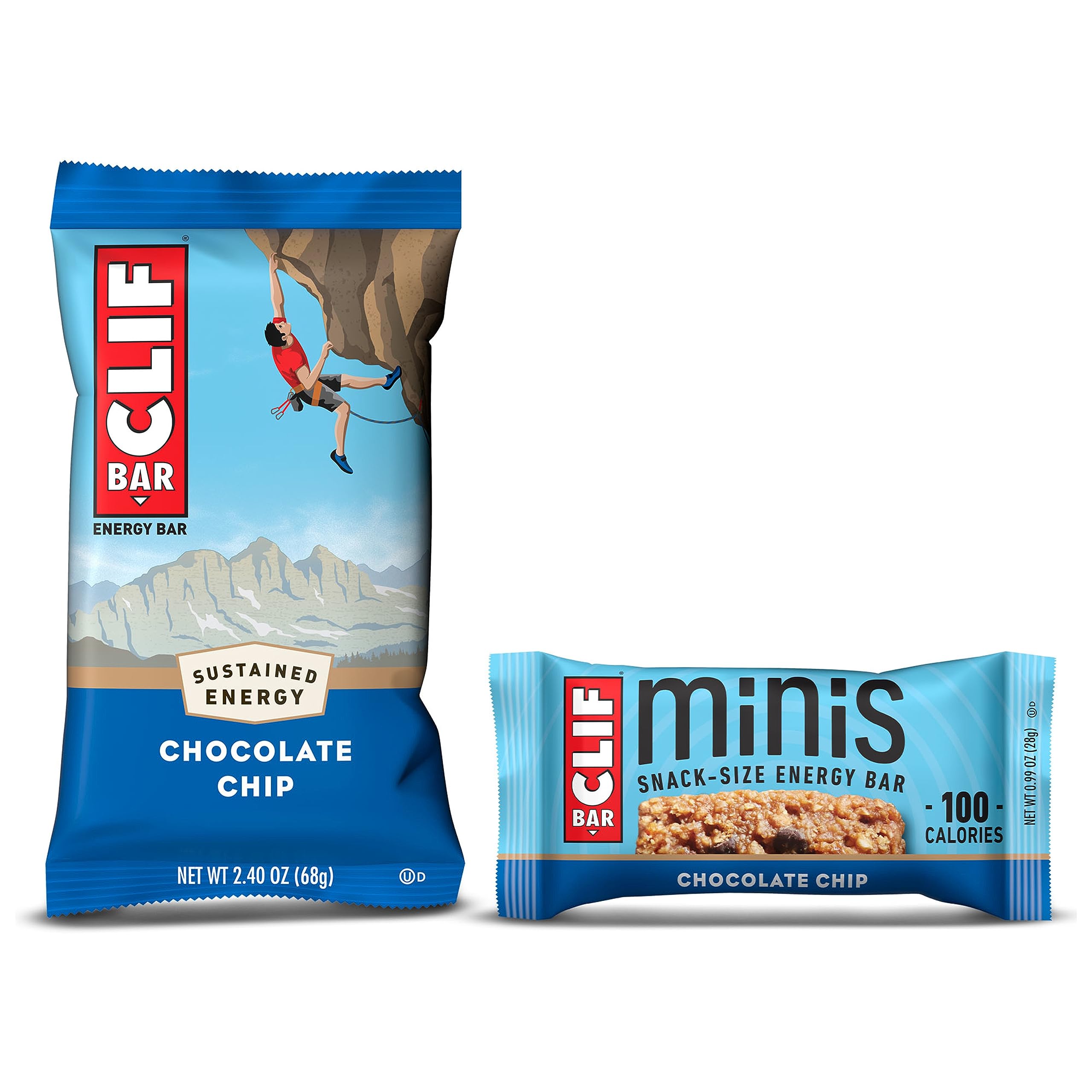 CLIF BAR - Chocolate Chip - Full Size and Mini Energy Bars - Packaging & Assortment May Vary - Amazon Exclusive - 2.4 oz. and 0.99 oz. (20 Count)