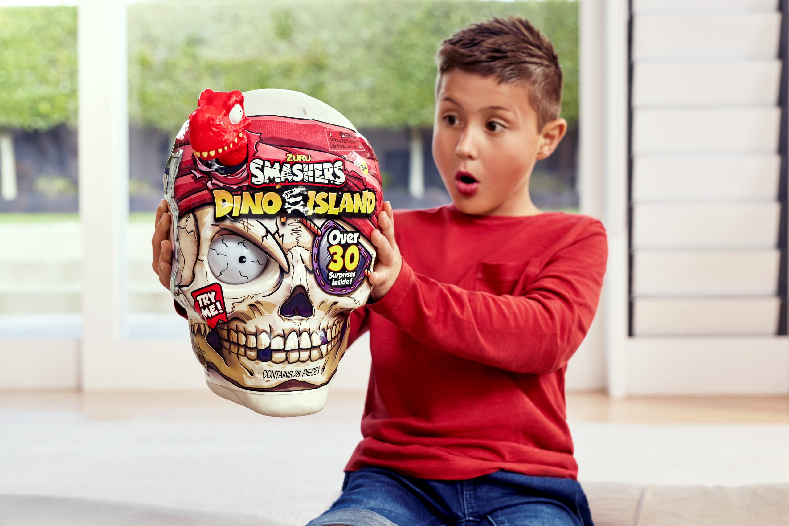 Smashers Dino Island Giant Skull by ZURU - Includes 30+ Surprises, Kids Toys Filled with Mini Dinosaur Toys, Slime, Sand, Eggs, Figurines and More (Megalodon Shark), Ages 5+
