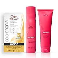 Wella Professionals Invigo Brilliance Color Protection Shampoo & Conditioner, For Fine Hair + Wella ColorCharm Permanent Liquid Hair Color for Gray Coverage, 4G Dark Gold Brown