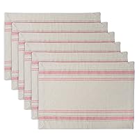 DII French Stripe Tabletop Collection Farmhouse Style Dining Table Linen Placemat Set, 13x19, Taupe/Red, 6 Piece