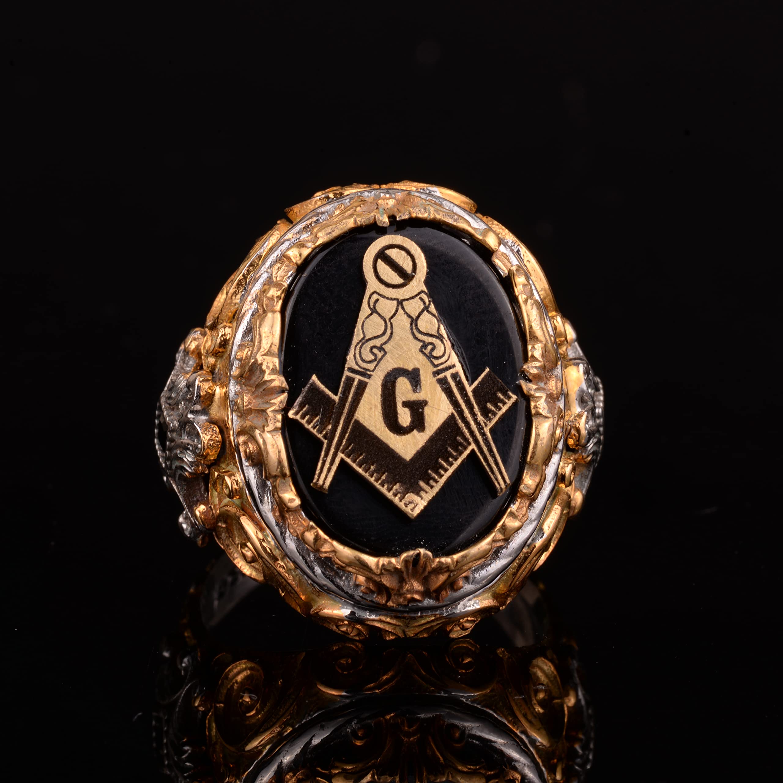 Master Masonic Ring, Free Mason, Signet Ring, Golden Mystery, Spiritual, Celtic Silver Ring, 925 Sterling Silver Ring