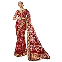 Elegant Traditional Designer Indian Real Silk Pure Gaji Bandhej Satin Women Saree Girls Party Wear Muslim Sari 3441