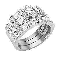 Dazzlingrock Collection 1.70 Carat (ctw) Marquise, Baguette, Tapered & Round White Diamond Ladies Three Piece Bridal Engagement Ring Set, Available in Metal 10K/14K/18K Gold & 925 Sterling Silver