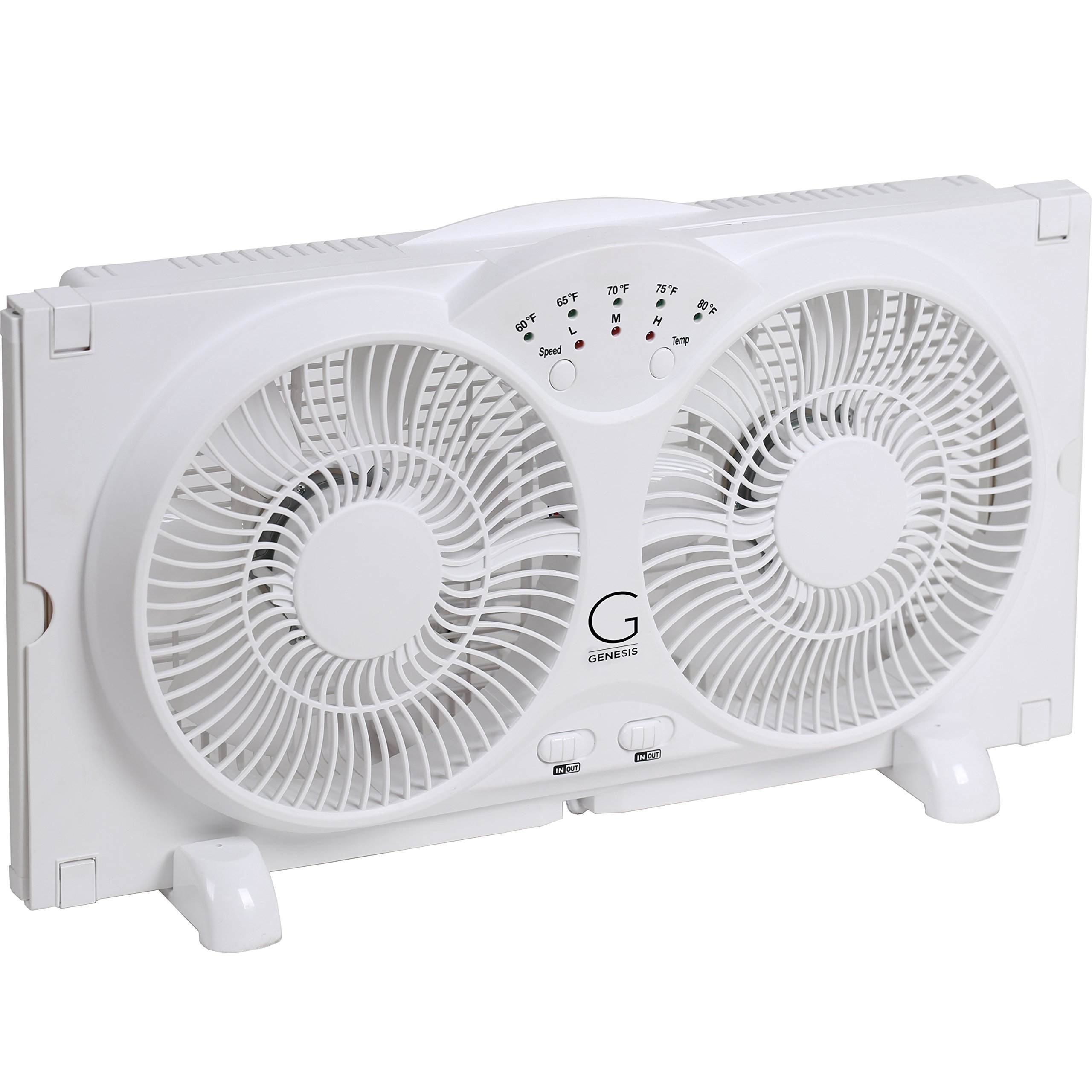 Genesis Twin Fan High Velocity Reversible AirFlow Fan, LED Indicator Lights Adjustable Thermostat & Max Cool Technology, ETL Certified, White (A1WINDOWFAN)