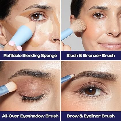 Alleyoop Multi-Tasker 4-in-1 Makeup Brush - All-in-One Multi-Tasking Blending Sponge, Eyeshadow, Eyebrow & Liner, Blush & Bronzer Brush - On-the-Go Makeup Applicator Tool - Vegan & Travel-Friendly