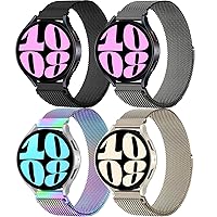20mm Quick Release Watch Band for Samsung Galaxy Watch 6/5/4/3 Band 40mm 44mm 41mm 47mm 43mm 46mm 42mm,Milanese Bands Magnetic Mesh Metal Strap for Amazfit Bip U Pro/GTS/Galaxy watch Active 2,4Pack