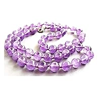22 inch Long Round Shape Smooth Cut Natural Pink Amethyst 8 mm Beads Necklace with 925 Sterling Silver Clasp for Women, Girls Unisex