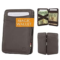 Hunterson Magic Wallet, Minimalist Wallet for Men with RFID card holder, Leather Wallet for 8 cards, Brown