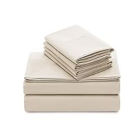 32653 Queen Size Hotel Style Silky Ultra-Soft Eco-Friendly Cooling Technology Machine Washable Quick Dry Anti-Wrinkle 6-Piece Sheets and Pillowcases Set, Queen, Beige