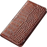 Genuine Leather Flip Phone Case, for Apple iPhone 14 Pro Max Case Crocodile Pattern Magnetic Folio Kickstand Holster Cover [Card Holder] (Color : Brown)