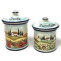 CERAMICHE D'ARTE PARRINI- Italian Ceramic Set Jars Kitchen Canister Containers Food Storage Salt and Sugar Hand Hand Painted Decorated Landscapes Tuscan Made in ITALY Art Pottery