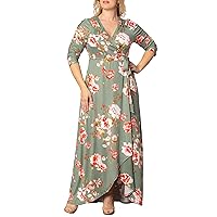 Kiyonna Plus Size Meadow Dream Maxi Dress | Women's Long Wrap Dress for Wedding Guest, Cocktail, Work, or Casual Wear