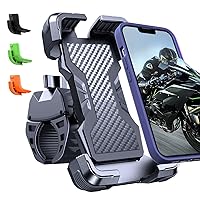 Motorcycle Phone Holder, [70LB Strong Grip][0.1s Double-lock] Bike Phone Holder Mount, [2023 Clamp Never Slip-down] Bicycle Phone Mount Handlebar, Scooter Cell Phone Holder for iPhone, Samsung Galaxy