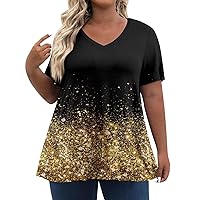 Spring Tops for Women 2024 Short Sleeve V Neck Tshirts Pleated Summer Blouses Dressy Sexy Solid Color Tunic Tees