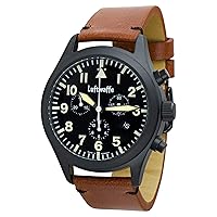 LUFTWAFFE 44 mm Men's Chronograph with Brown Leather Strap and Swiss Movement, Strap.
