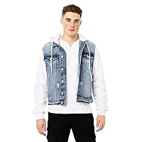 X RAY Men's Denim Jacket, Washed Ripped Distressed Flex Stretch Casual Trucker Biker Jean Jacket